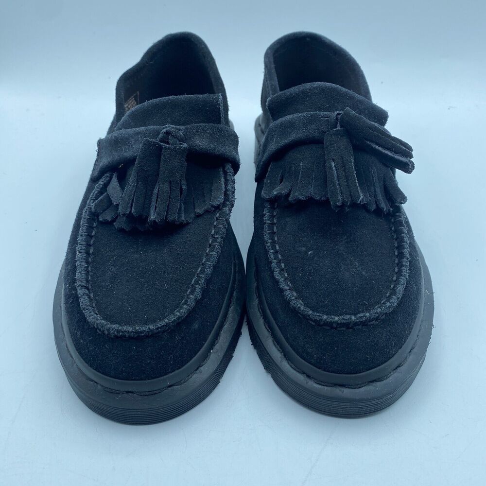 Dr Martens Adrian Mono Loafers Suede Black Adult EU 37 USM 5 Tassels Boho NWOB